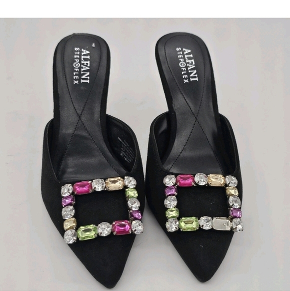 Alfani Womens Selinah Mules Kitten Mid Heel Microsuede Embellished Black 6M - Picture 4 of 14